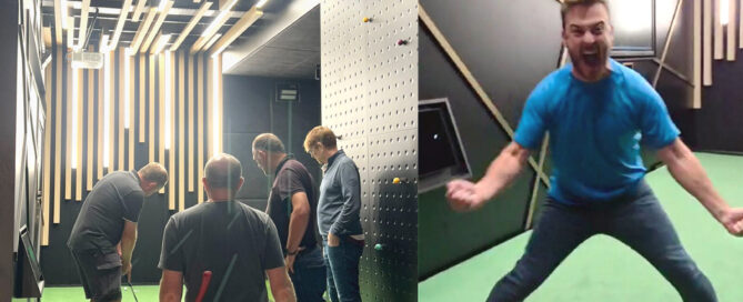 Holing GMac's putt on 16 in the 2010 Ryder Cup creates ecstasy at 1IRON Golf in Milton Keynes, UK