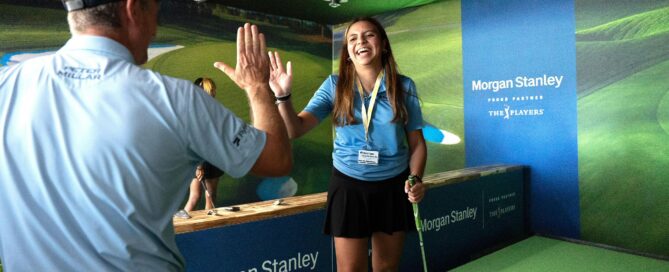 Justin Rose at the Zen Eye / Zen Green Stage activation for Morgan Stanley by TWO12 Events, March 2026 at THE PLAYERS Championship at Sawgrass.