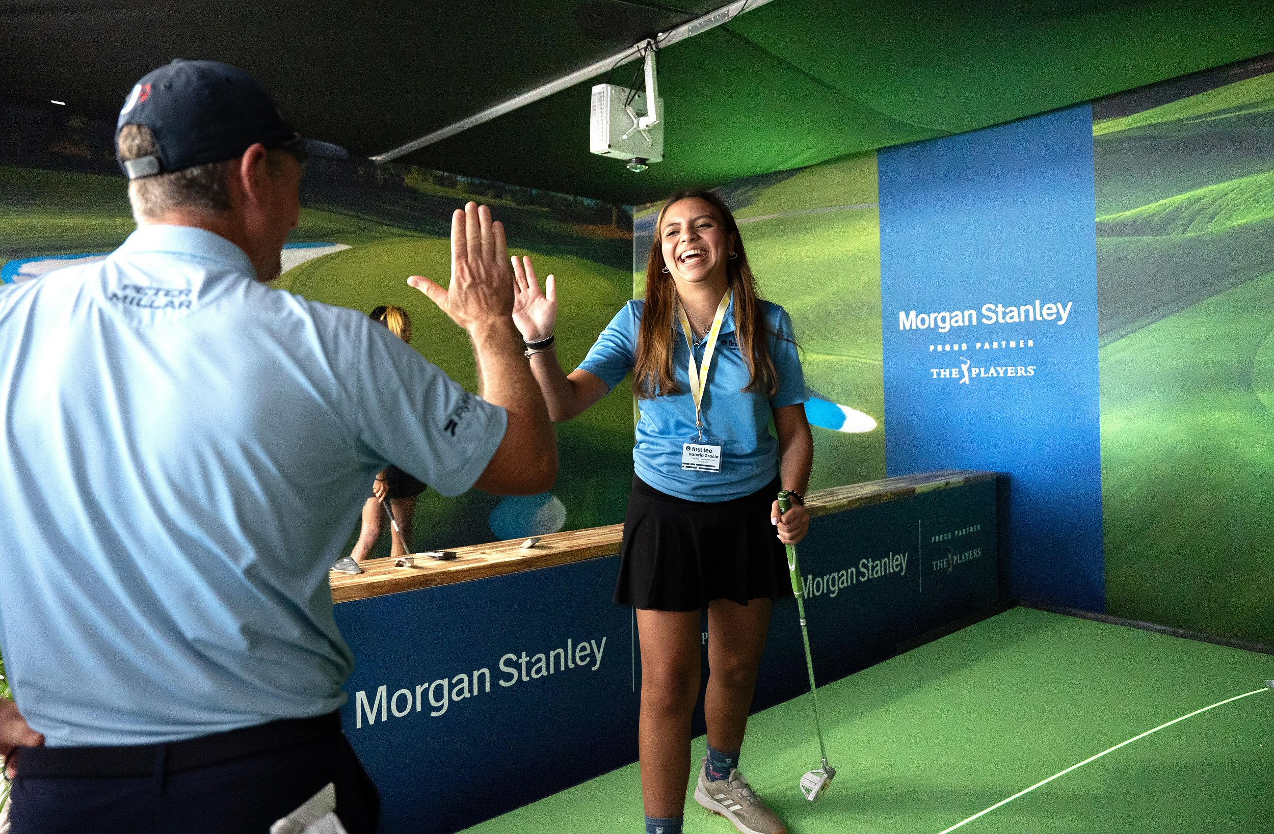 Justin Rose at the Zen Eye / Zen Green Stage activation for Morgan Stanley by TWO12 Events, March 2026 at THE PLAYERS Championship at Sawgrass.